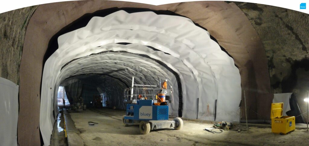 BluSeal VLDPE Tunnel Liner membrane installed at Wynyard Walk