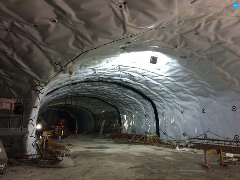 BluSeal VLDPE Tunnel Liner membrane installed at Wynyard Walk