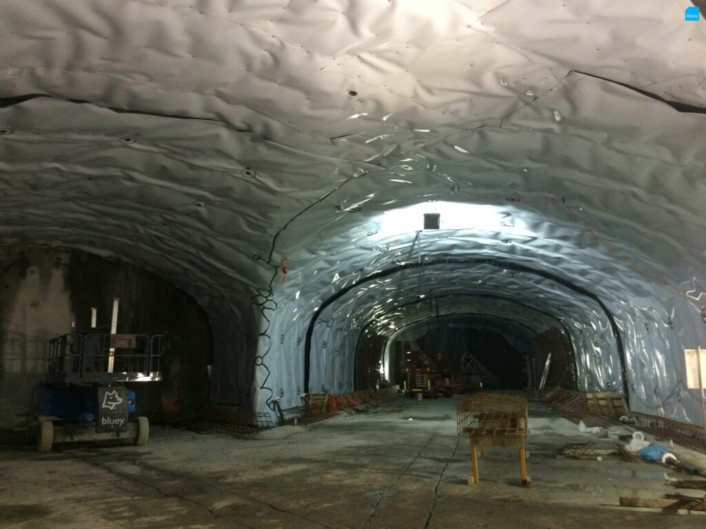 BluSeal VLDPE Tunnel Liner membrane installed at Wynyard Walk