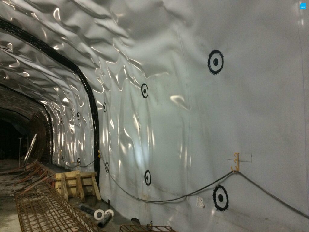 BluSeal VLDPE Tunnel Liner membrane installed at Wynyard Walk