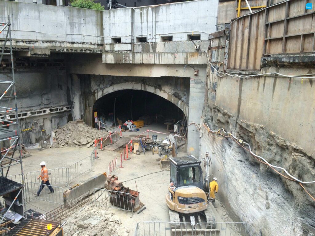 BluSeal VLDPE Tunnel Liner membrane installed at Wynyard Walk