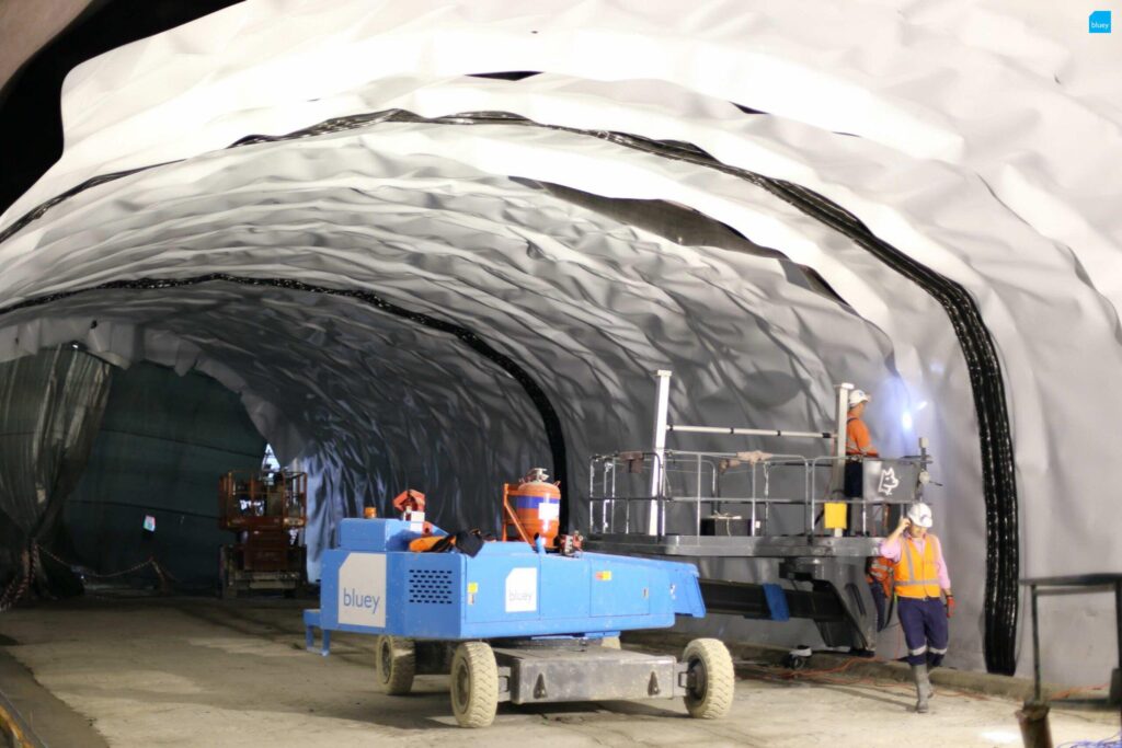 BluSeal VLDPE Tunnel Liner membrane installed at Wynyard Walk