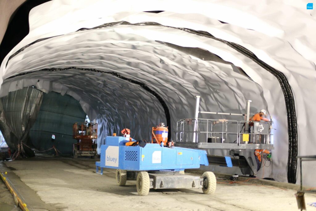 BluSeal VLDPE Tunnel Liner membrane installed at Wynyard Walk