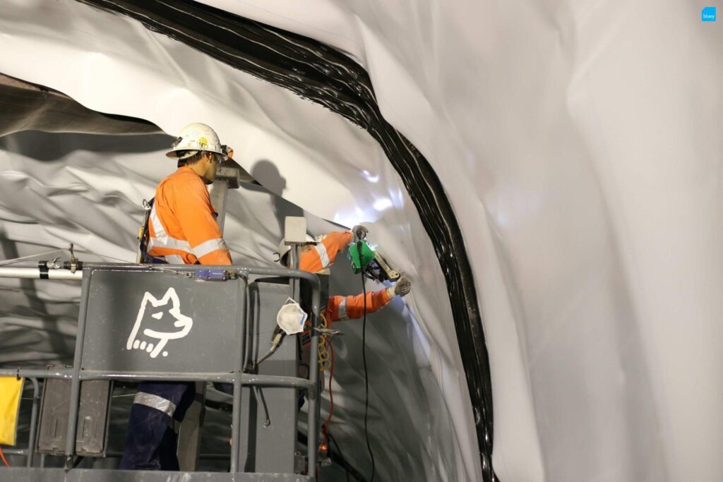 BluSeal VLDPE Tunnel Liner membrane installed at Wynyard Walk