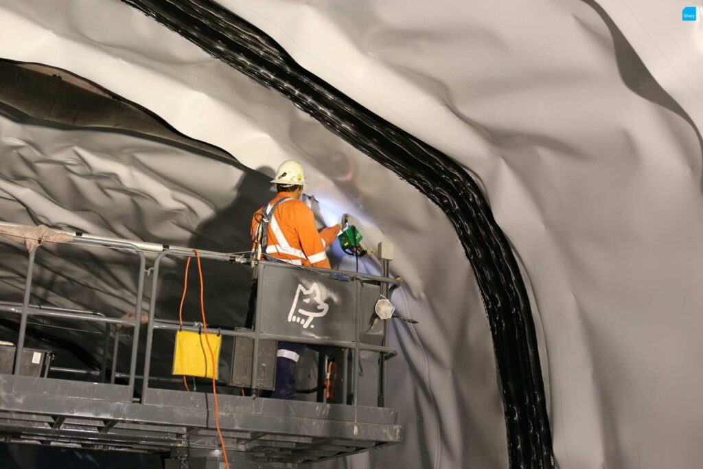 BluSeal VLDPE Tunnel Liner membrane installed at Wynyard Walk