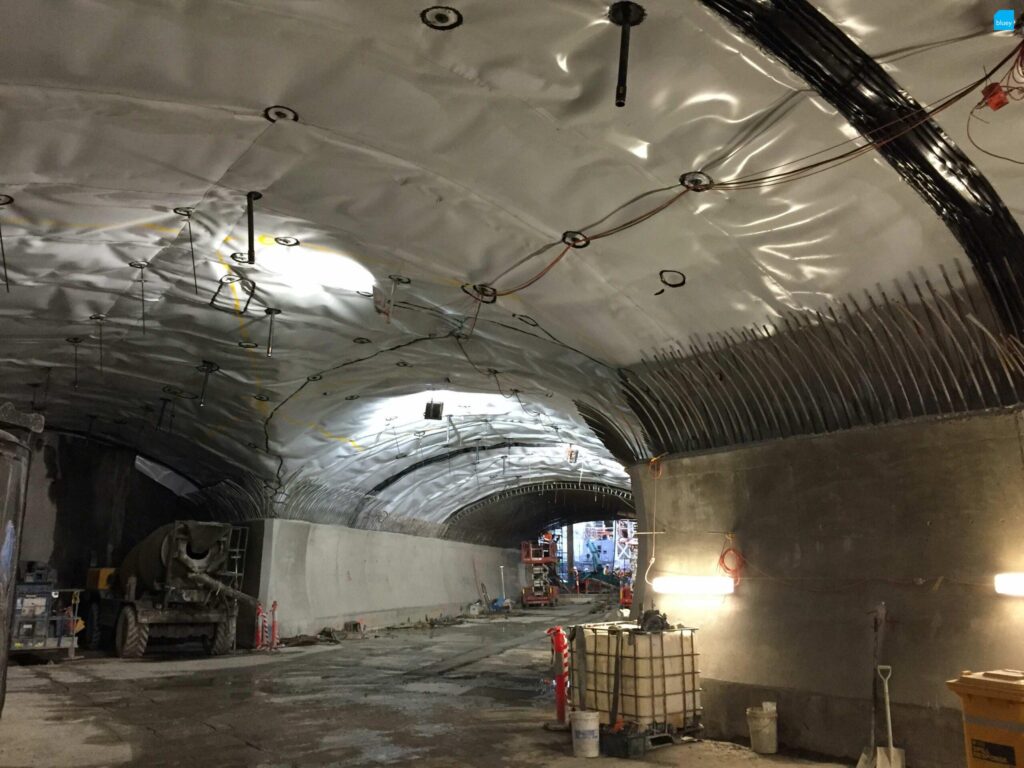 BluSeal VLDPE Tunnel Liner membrane installed at Wynyard Walk