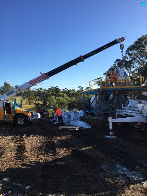 Filling a redundant pipe under Bootawa Dam.